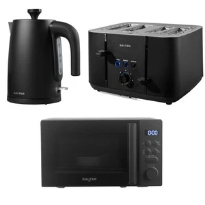 Salter 1.7L Kettle 4-Slice Toaster Microwave Set Kitchen Rapid Boil Black - Picture 1 of 9