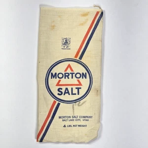 Vintage 1930s MORTON SALT ~ Cotton Cloth Bag Gunny Sack ~ 4 # LBS. Pounds ~ Utah - Picture 1 of 4