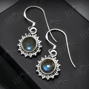 925 Sterling Silver Natural Labradorite Earrings Drop Dangle Ear Hook Gift Boxed - Picture 1 of 5