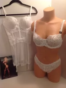 Victorias Secret Angels Bridal Bra Garter Slip Thong Stockings 34C,S White NWT - Picture 1 of 12