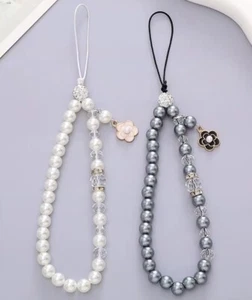 Mobile Phone Charms for Phone - Crystal Flower Pearl Beads Chain Phone Lanyard - Picture 1 of 9