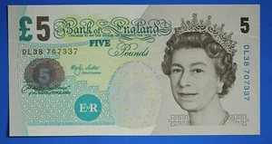 Billete de 5 libras del Banco de Inglaterra 2002, cinco libras, prefijo Lowther "DL38" [32870] - Imagen 1 de 3