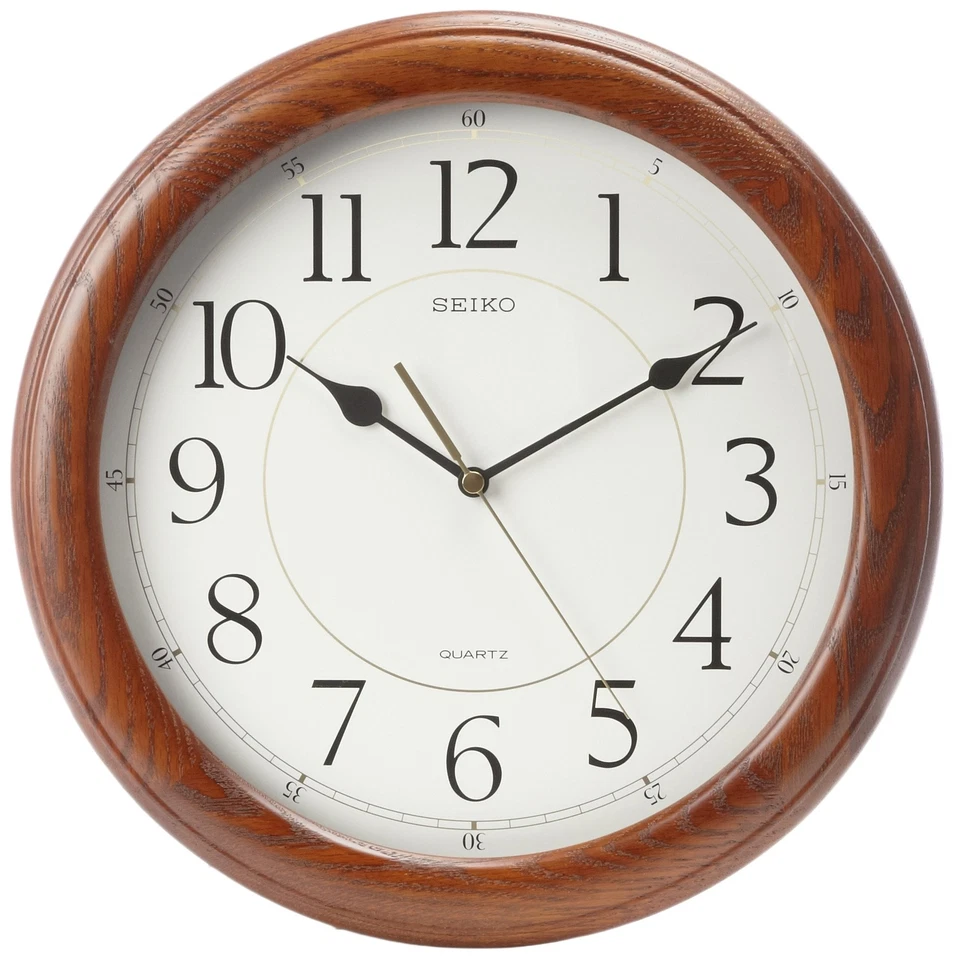 Seiko Wall Clock Quiet Sweep Second Hand Dark Brown Solid Oak Case - Image 1 of 3