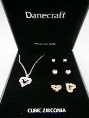 Danecraft Cubic Zirconia Fine Silver Plated Earrings & Necklace Set - New in Box - Image 1 of 4