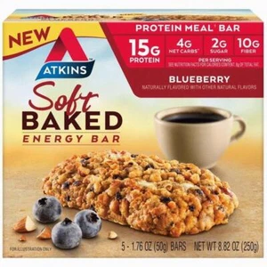 ATKINS SOFT BAKED ENERGY BARS 15g Protein BLUEBERRY Pack of 5 Bar Exp 4/25 YUM - Picture 1 of 1