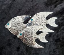 Fish Shoal School Brooch Silver Tone Vintage Inspired Gift Animals