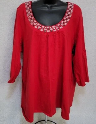 Essentials Womens Shirt Top Blouse Size 1X Red - Image 1 of 4