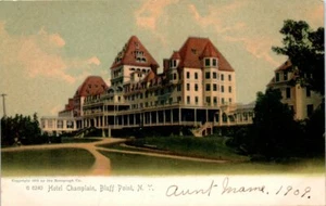 Postal de principios de 1900 UDB NY Hotel Champlain Bluff Point The Rotograph Co Alemania - Imagen 1 de 2