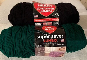 Lot of 2 Skeins Red Heart JUMBO Super Saver Yarn-Black & GreenEach 744 Yds *READ - Picture 1 of 8