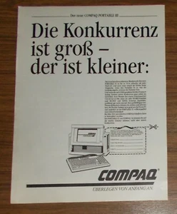 Seltene Werbung COMPAQ PORTABLE III Computer - Die Konkurrenz ist groß 1987 - Picture 1 of 1