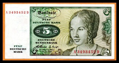 Alemania XF Note 5 Deutsche Mark 1960 P-18 Bob Bernhardt autógrafo Foto 1 de 2
