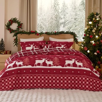 Edredón de Navidad Bedsure - Edredón reversible rojo tamaño king con nieve y R Foto 1 de 4