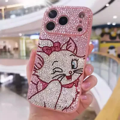 Bling Pink Rhinestones Marie Cat Case for iPhone 17 16 15 14 13 12 11 X Pro Max - Image 1 of 4