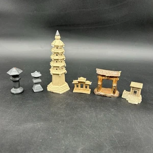Chinese  Temple Clay Tower Pagoda Statues - Lot of 6  - Plant Decoration - Picture 1 of 11