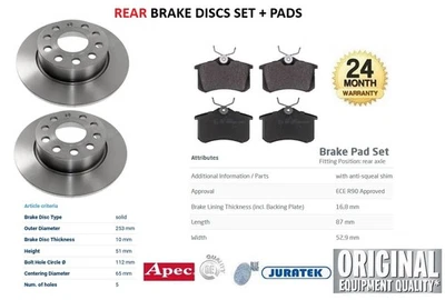 JUEGO DE DISCOS DE FRENO Y PASTILLAS EJE TRASERO para VW BEETLE Convertible 2.0 TDi 2014-2018 Foto 1 de 4