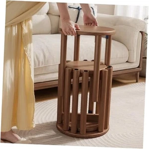 Stackable Stools Set of 4,4-in-1 Wood Stool,Round Wooden Stools with Walnut - Picture 1 of 7