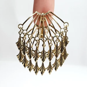 Goldtone Chandelier Earrings Clip On Vintage Layered Dangles - Picture 1 of 3