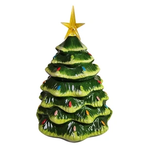 Christmas Tree Ceramic Cookie Jar Nostalgic Holiday Tree  13" Lighted Star - Picture 1 of 8