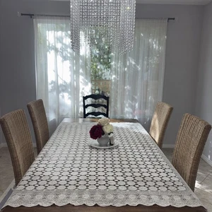 vtg hand crocheted Off White Tablecloth Or Bedspread 72x76  - Picture 1 of 7