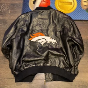 Chaqueta Grande XXL De Colección Años 90 Carl Banks Denver Broncos Cuero Genuino Cremallera - Imagen 1 de 7