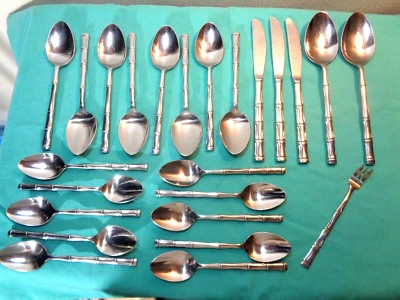 Bamboo Stainless Flatware Vtg Rebacraft Japan 20pc Serving Dinner Soup Tea Knife - Image 1 of 4