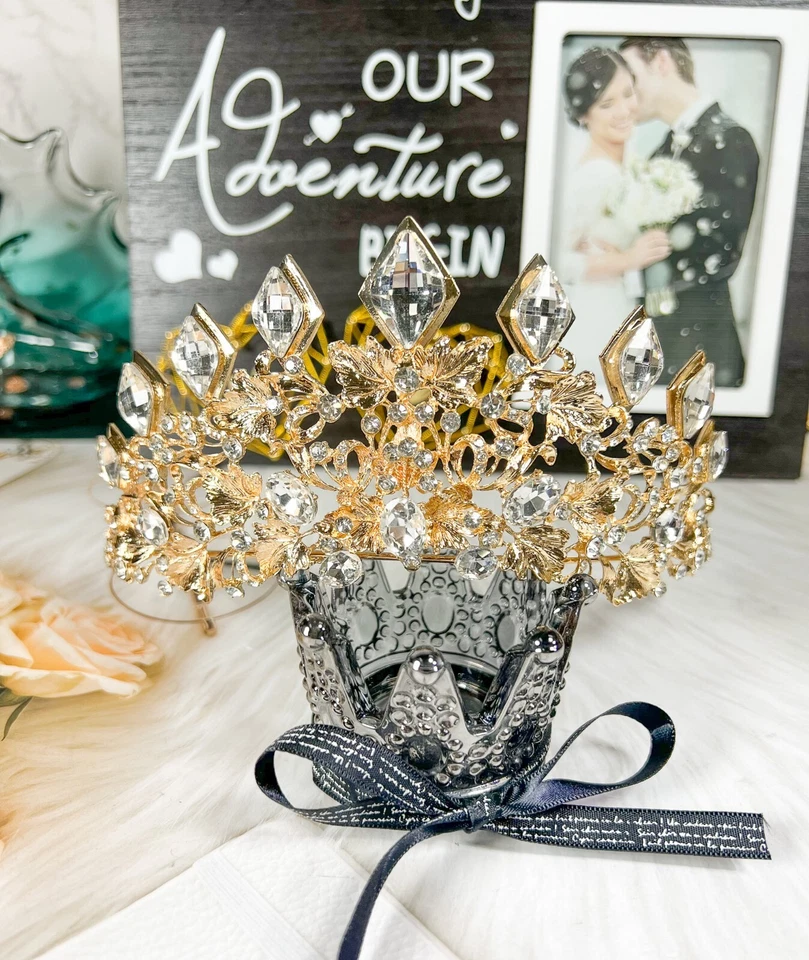 Tiara de oro diamante, tiara de boda de cristal, tiara de princesa, tocado de novia regalo Foto 1 de 4