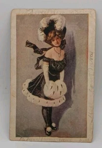 1908 Pretty Woman Big Hat Feather Handwarmer Posted Antique Postcard Rough - Picture 1 of 2