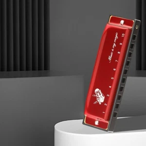 Red 10-Hole C Blues Harmonica Diatonic Beginner Set with Case Name Engraved - Picture 1 of 8