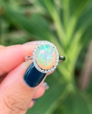 Anello da donna in argento sterling 925 con opale multi fuoco naturale per lei - Immagine 1 di 4