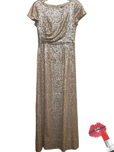 Adrianna Papell Sequin Dress 8 Light Gold Sparkly Party Mother Of The Bride Maxi - Picture 1 of 16