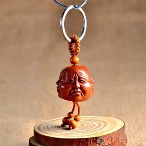 Llavero estatua de Buda de cuatro caras geomancia china Feng Shui tallada en madera - Imagen 1 de 6