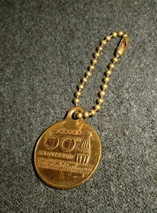 Rare Vintage Coca Cola 50th Anniversary Key Chain Fob Token Hobbleskirt Bottle - Picture 1 of 2