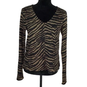 Sanctuary NEU Zebra Tiermotiv V-Ausschnitt gemütliche Tasche Top braun Neu mit Etikett Größe Large L - Bild 1 von 3