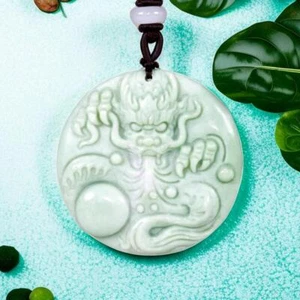 Grüne Jade Drache Anhänger Halskette Tier Accessoires Naturschmuck Mode - Bild 1 von 6