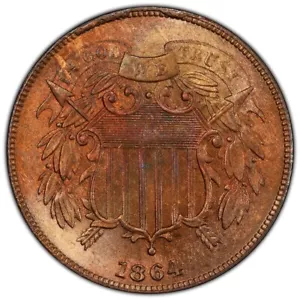 1864 Large Motto 2C Two Cent Looks RB Rainbow Toned UNC High Grade Coin - Picture 1 of 3