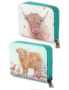 Highland Coo Cow Zip Around Small Ladies Wallet Coin Purse By Jan Pashley - Picture 1 of 7