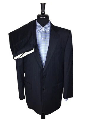 Костюм Hickey Freeman Madison мужской 42L синий/коричневый в полоску 2 шт. плиссированные брюки 34x29 - Изображение 1 из 4