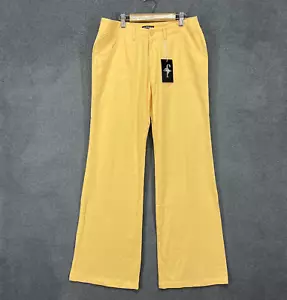 Flamingals Pants Womens Small Pale Yellow Solid Mid Rise Wide Leg Flamingo - Picture 1 of 15