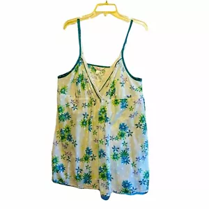 #4448 CACIQUE Whie with green flowers cotton nightgown SIZE L - Picture 1 of 7