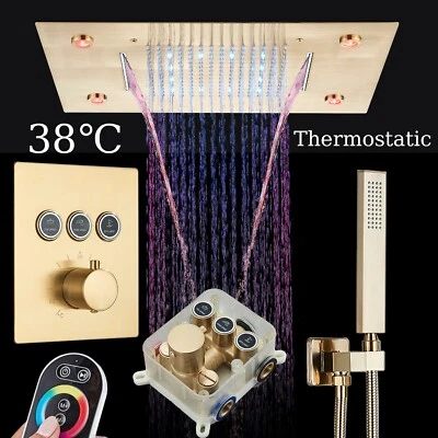 Thermostat Unterputz Duscharmatur set Gold LED Regendusche Kopfbrause mit ibox - Bild 1 von 4