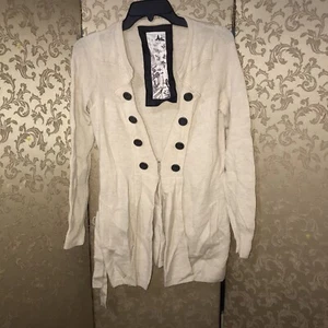 Anthropologie Ivory Floral Bird Buttons Long Cardigan Sweater Size Small S - Picture 1 of 9