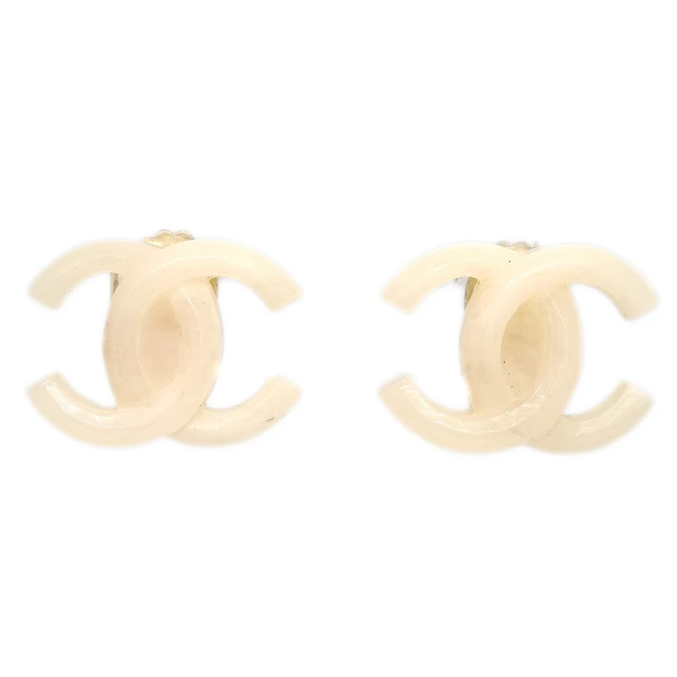 Chanel CC Earrings Clip-On White Ivory Acrylic 02P 163444 - Image 1 of 1