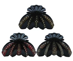 Elegant Black & Striped Seashell Shaped Hair Claw Clip w/ Studs - Picture 1 of 13