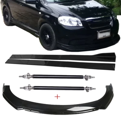 Front Bumper Spoiler Splitter For Chevrolet Aveo Glossy Black Body Kit Strut Rod Foto 1 de 4