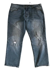 Jeans uomo blu royal taglio dritto denim invecchiato 44 x 32 nuovo con etichetta (piccolo marchio) - Foto 1 di 5