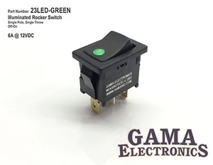 Mini 10 Amp Single Pole Off-On Rocker Switch with Green 12 Volt LED Illumination - Bild 1 von 3