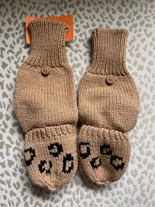 Gymboree Tan Leopard Print Convertible Mittens, Child Sz L (10-12) - Picture 1 of 6