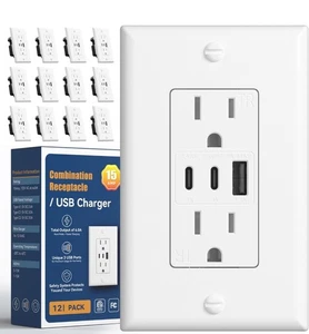 6,0A USB Steckdose 12er Pack, 3-Port 30W Steckdosen mit 2 Typ C & 1 Typ A, 15amp - Bild 1 von 7