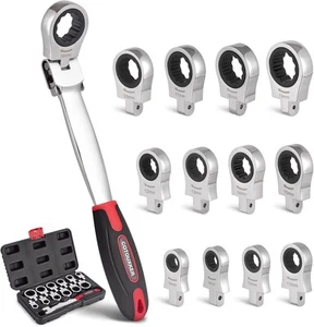 COTOUXKER Flex Head Ratcheting Wrench Set, 8-19mm Ratchet Set Silver - Picture 1 of 7