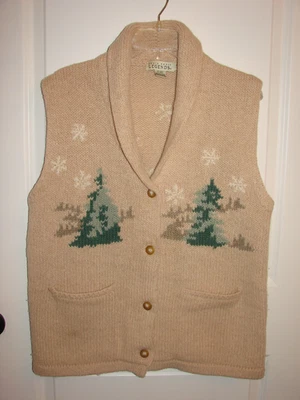 Vintage Eddie Bauer Sweater Vest Womens S/P Beige Wool Blend Legends Ice Skating - Image 1 of 4